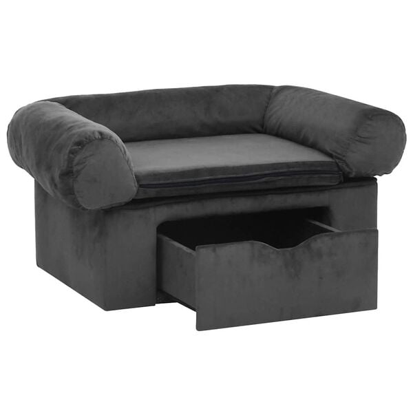 vidaXL Dog Sofa with Drawer Dark Grey 75x50x38 cm Plush