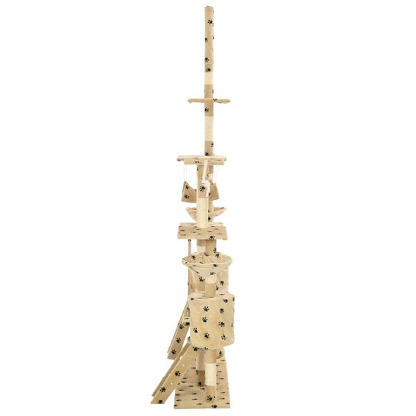 vidaXL Cat Tree with Sisal Scratching Posts 230-250 cm Paw Prints Beige