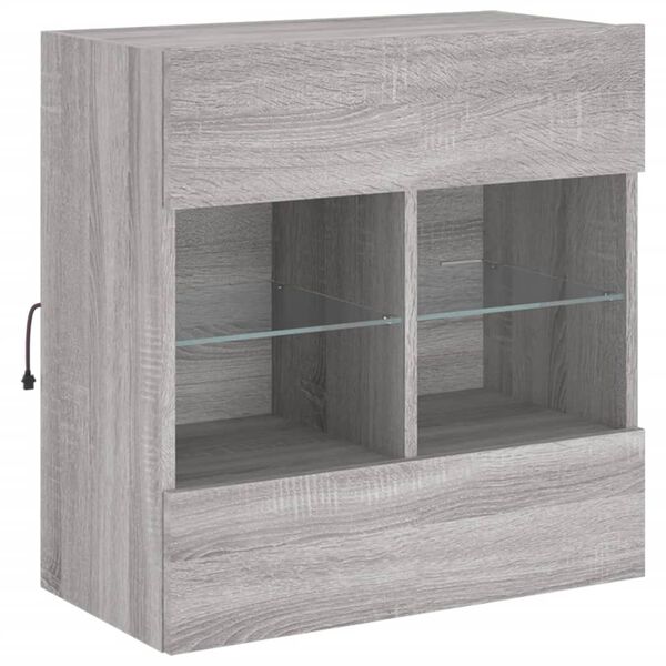 vidaXL TV Wall Cabinet with LED Lights Grey Sonoma 58.5x30x60.5 cm