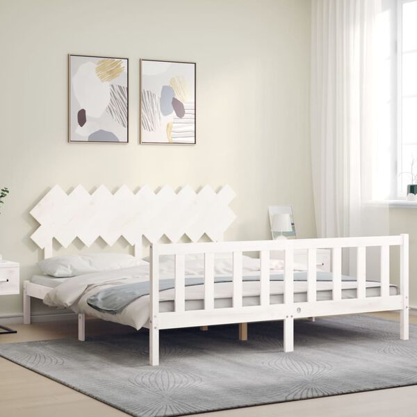 vidaXL Bed Frame without Mattress White Super King Size Solid Wood Pine