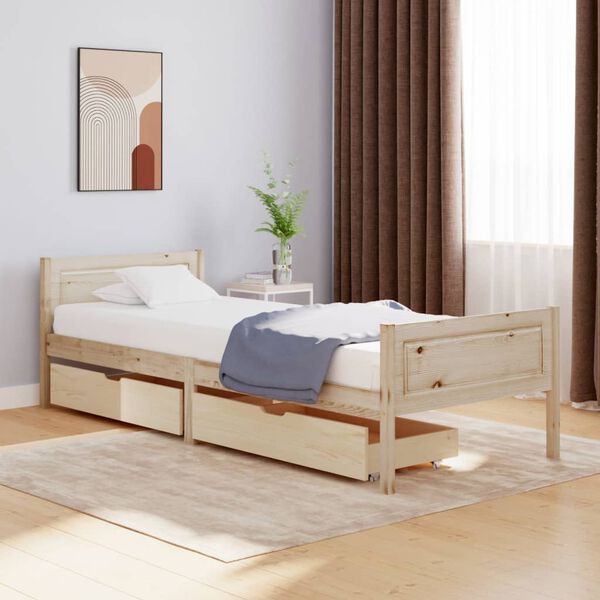 vidaXL Bed Frame without Mattress with 2 Drawers Solid Wood 90x200 cm