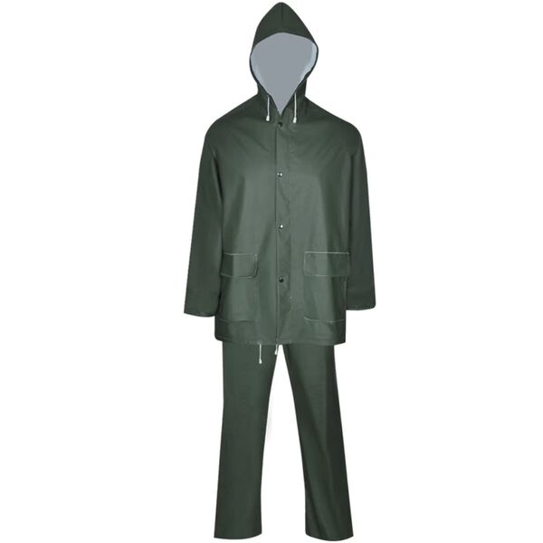 vidaXL Waterproof Heavy-duty 2-piece Rain Suit with Hood Green XL