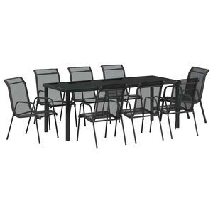vidaXL Garden Dining Set 9 pcs Black Powder-Coated Steel
