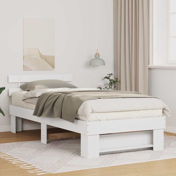 vidaXL Bed Frame with Headboard White 80 x 200 cm Solid Pine Wood