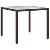 vidaXL Garden Table 90x90x75 cm Tempered Glass and Poly Rattan Brown