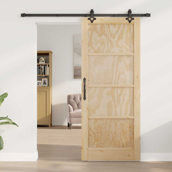 vidaXL Sliding Door Natural and Black 83 x 202 cm Solid Pine Wood