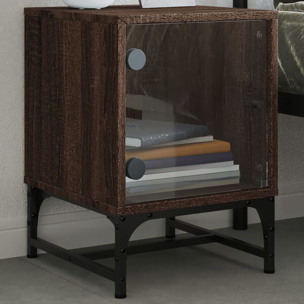 vidaXL Bedside Cabinets with Glass Doors 2 pcs Brown Oak 35x37x50 cm