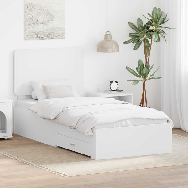 vidaXL Bed Frame with Headboard White 90 x 190 cm Engineered Wood