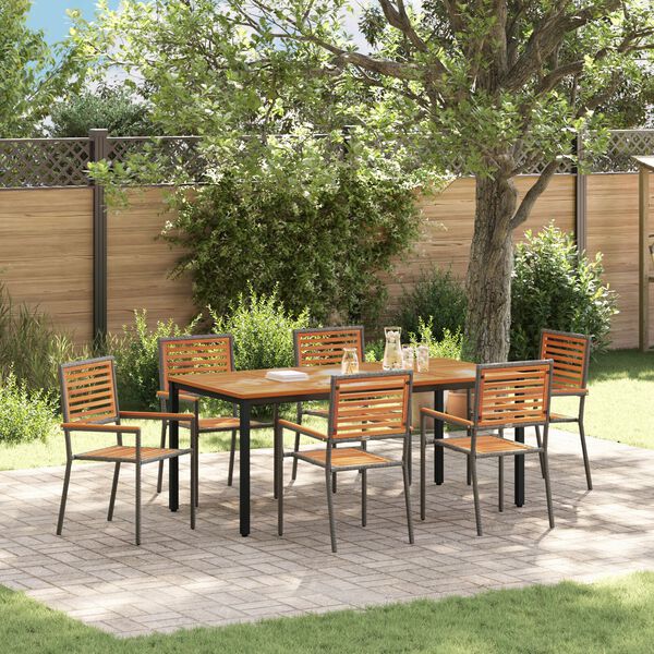vidaXL Garden Dining Set 7 pcs Grey and Brown Poly Rattan