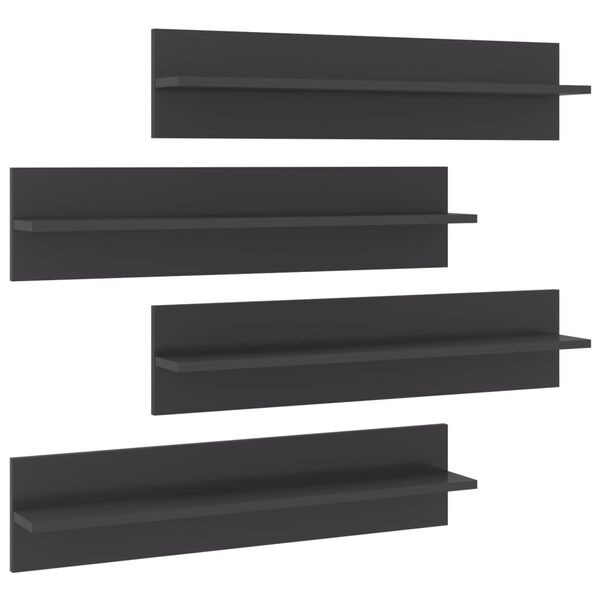 vidaXL Wall Shelf 4 pcs High Gloss Grey 80x11.5x18 cm Engineered Wood