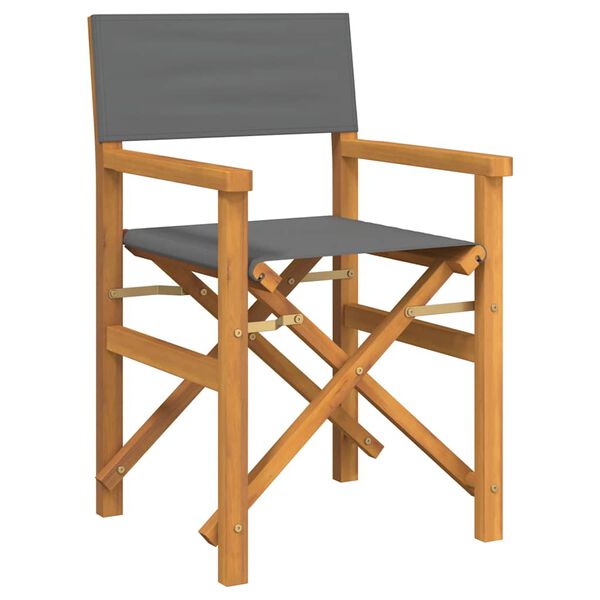 vidaXL Folding Director's Chairs 2 pcs Grey Solid Wood Teak