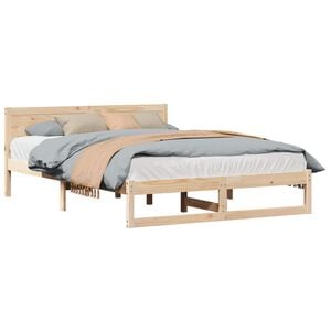 vidaXL Bed Frame with Headboard Natural 150 x 200 cm Solid Pine Wood
