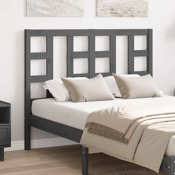 vidaXL Bed Headboard Grey 126x4x100 cm Solid Wood Pine