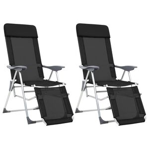 vidaXL Folding Camping Chairs with Footrests 2 pcs Black Textilene