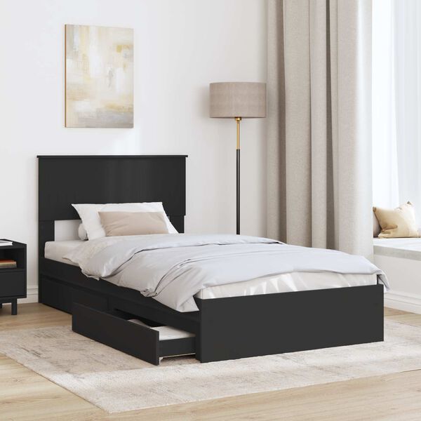 vidaXL Storage Bed with Headboard Black 100 x 200 cm Engineered Wood