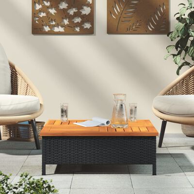 vidaXL Garden Table Black 70x70x25 cm Rattan and Acacia Wood