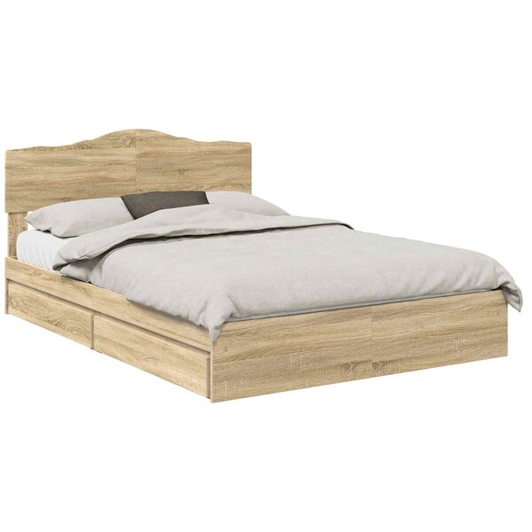 vidaXL Storage Bed with Drawer Sonoma Oak 140 x 200 cm Engineered Wood