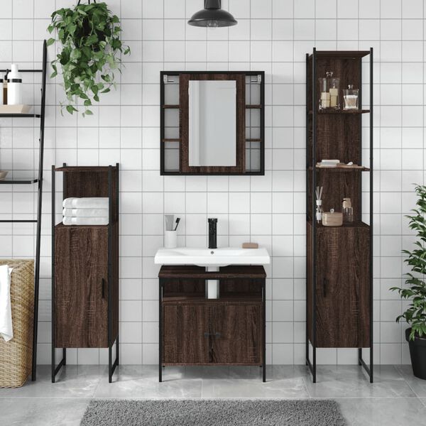 vidaXL 4 Piece Bathroom Cabinet Set Brown Oak Engineered Wood