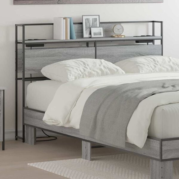 vidaXL Storage Headboard with Shelf Grey sonoma 140 cm Engineered wood