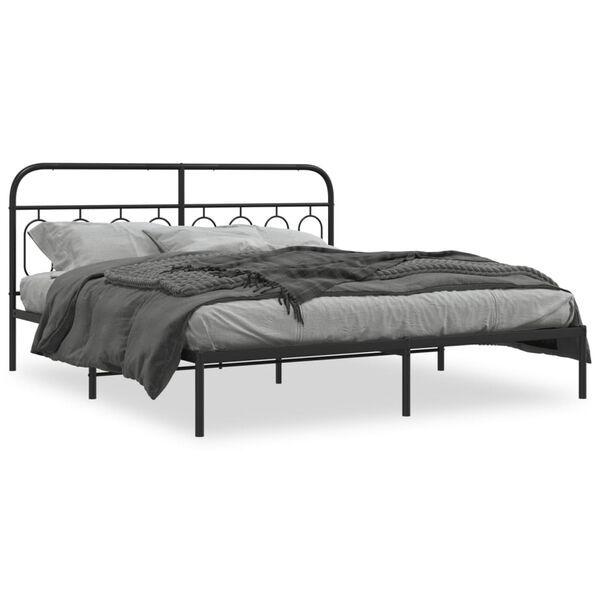 vidaXL Metal Bed Frame without Mattress with Headboard Black 160x200cm