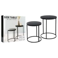 H&S Collection 2 Piece Side Table Set with Wood Top Black