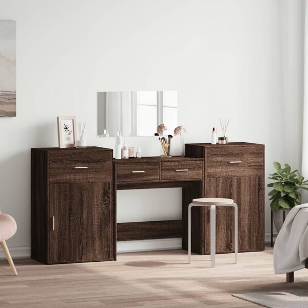 vidaXL 4 Piece Dressing Table Set Brown Oak Engineered Wood