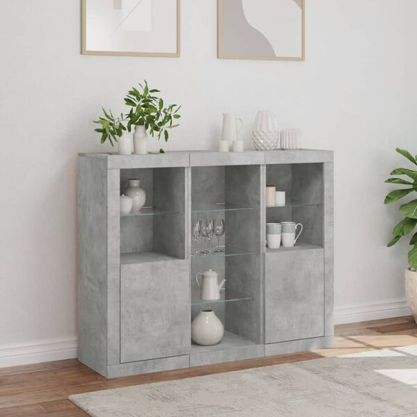 vidaXL Sideboards with LED Lights 3 pcs Concrete Grey Engineered Wood