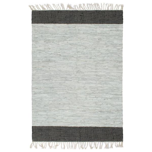 vidaXL Hand-woven Chindi Rug Leather 160x230 cm Light Grey and Black