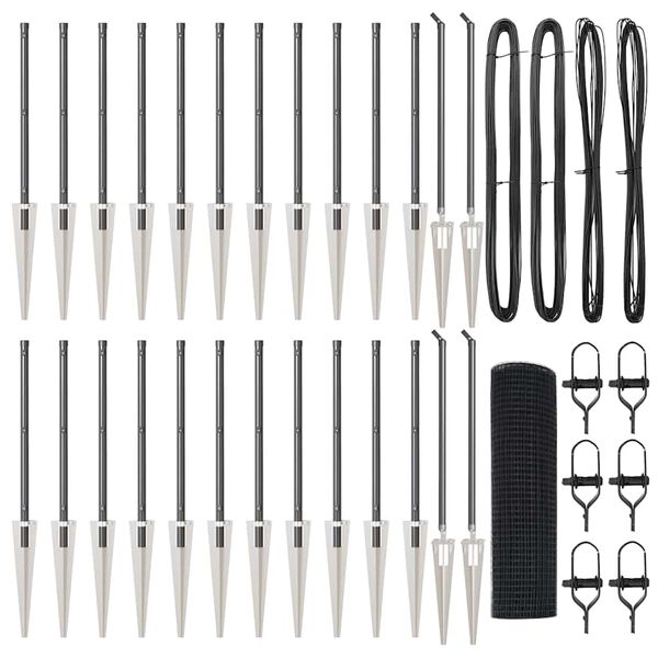 vidaXL Fence Post Grey 50 x 0.4 m (16 x 16 mm mesh) Steel and PVC