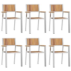 vidaXL Garden Chair 6 pcs Solid Acacia Wood and Stainless Steel