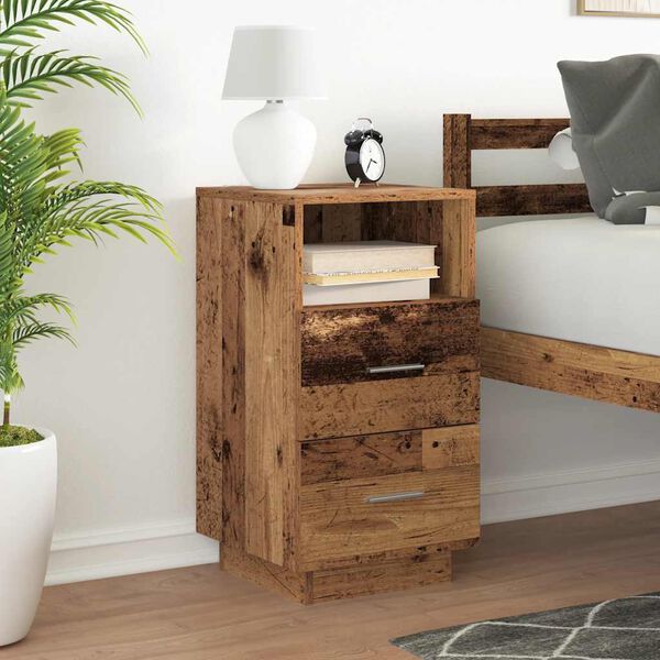 vidaXL Bedside Cabinet with 2 Drawers Old Wood 36x36x68 cm