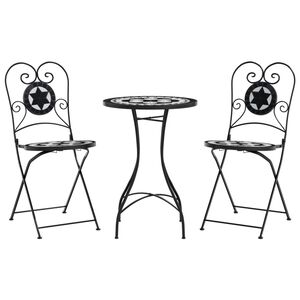 vidaXL Mosaic Bistro Set Black and White Iron and Ceramic