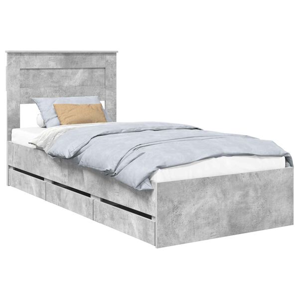 vidaXL Bed Frame with Drawer Concrete Grey 100 x 200 cm Engineer Wood