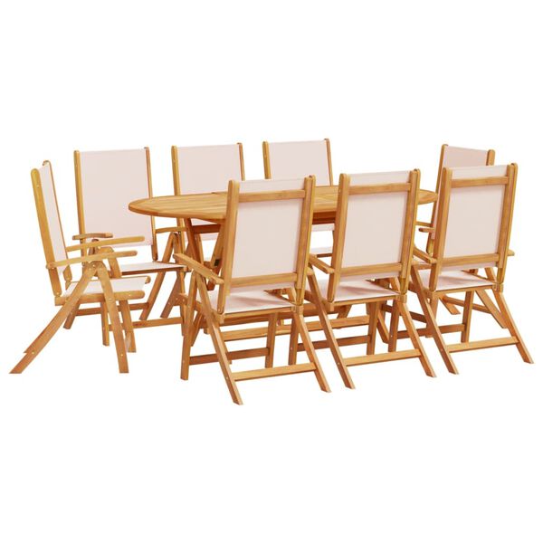 vidaXL 9 Piece Garden Dining Set Solid Wood Acacia and Textilene