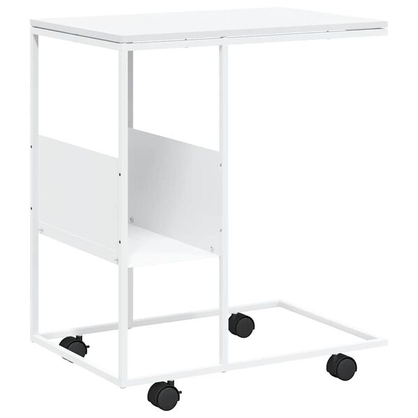 vidaXL Side Table with Wheels White 55x36x63.5 cm Engineered Wood