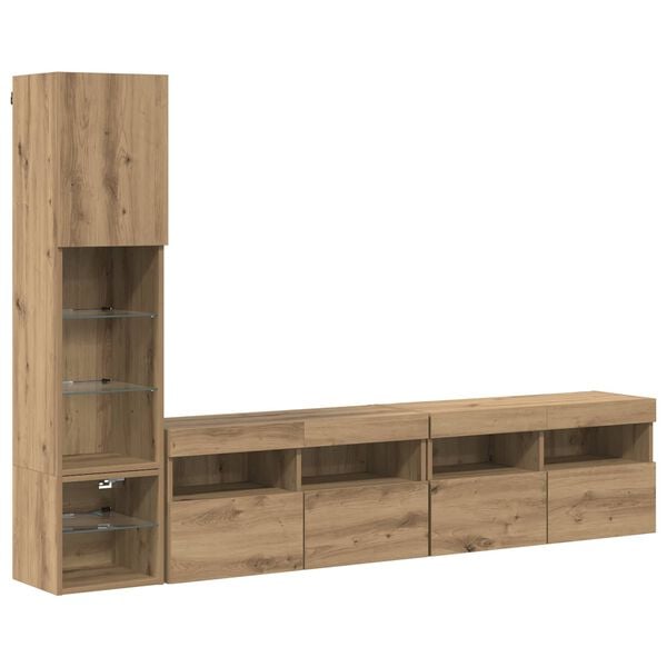 vidaXL TV Wall Unit with LED 4 pcs Artisan Oak Engineered Wood