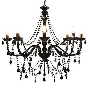 vidaXL Chandelier with Beads Black 8 x E14 Bulbs