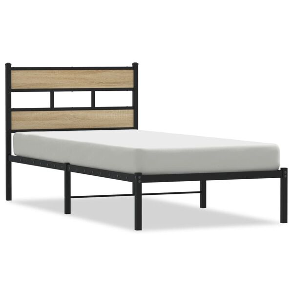 vidaXL Metal Bed Frame without Mattress Sonoma Oak 107x203 cm