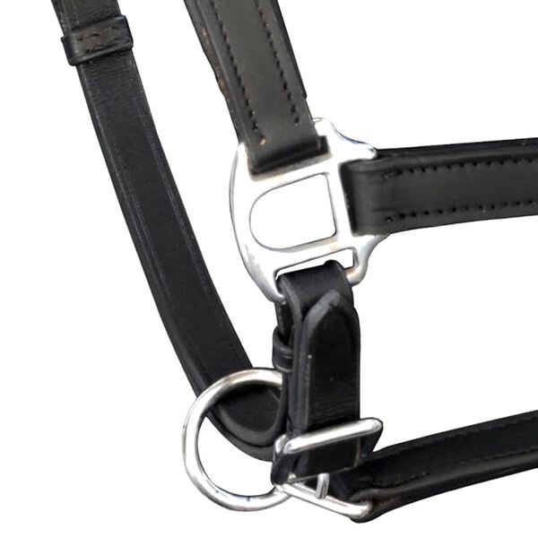vidaXL Real Leather Headcollar Stable Halter Adjustable Black Pony
