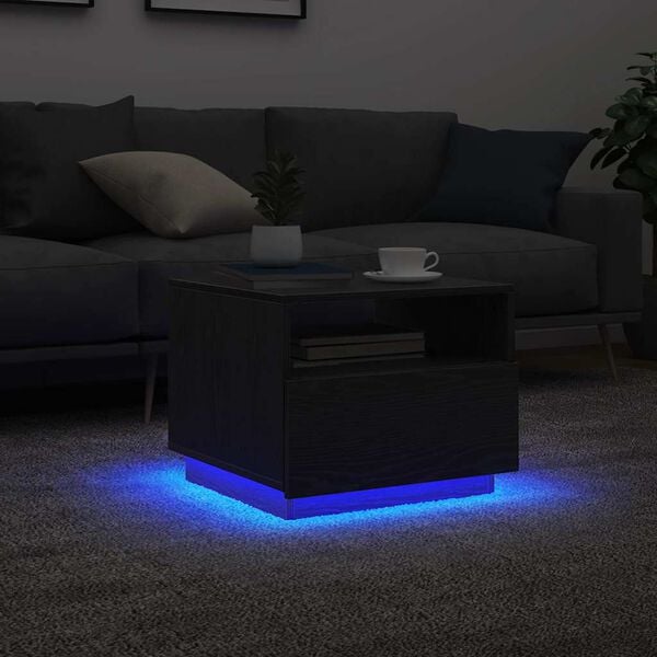 vidaXL Coffee Table with LED Lights Black Oak 50x49x40 cm