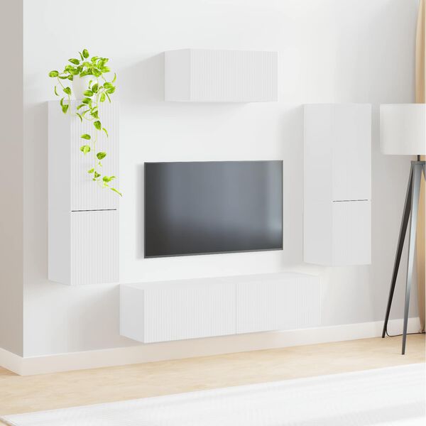 vidaXL TV Cabinet Set Wall-mounted 4 pcs White Engineered Wood