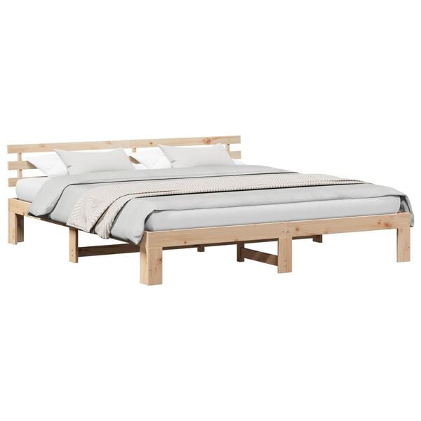 vidaXL Bed Frame with Headboard Natural 180 x 200 cm Solid Pine Wood