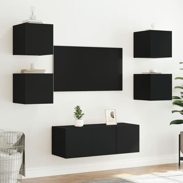 vidaXL 6 Piece TV Wall Units with LED Black Engineered Wood