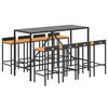 vidaXL 9 Piece Garden Bar Set Black Poly Rattan& Solid Wood Acacia