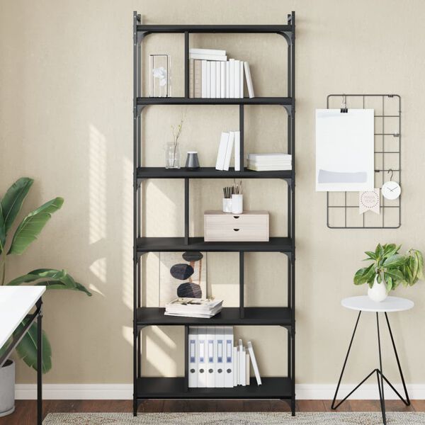 vidaXL Bookcase 6-Tier Black 76x32x192 cm Engineered Wood