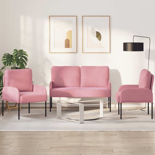 vidaXL Sofa Sets with Cushion 3 pcs Pink 115 x 56 x 80 cm Plywood