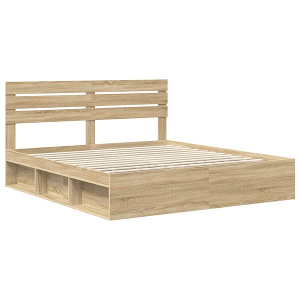 vidaXL Bed Frame with Headboard Sonoma 200 x 200 cm Solid Pine Wood