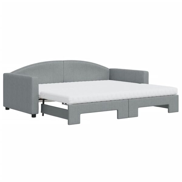 vidaXL Daybed with Trundle and Mattresses Light Grey 90x190 cm Fabric