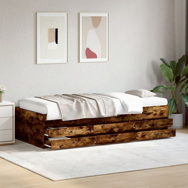 vidaXL Daybed with Drawers without Mattress Smoked Oak 100x200 cm