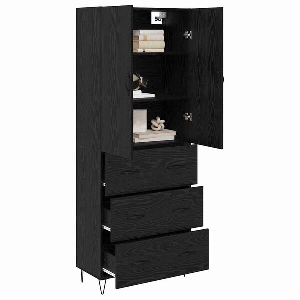 vidaXL Highboard Wall-mounted 2 pcs Black Oak Engineered Wood